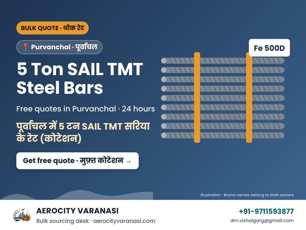 5 Ton SAIL TMT Steel Bars Quotes in Purvanchal