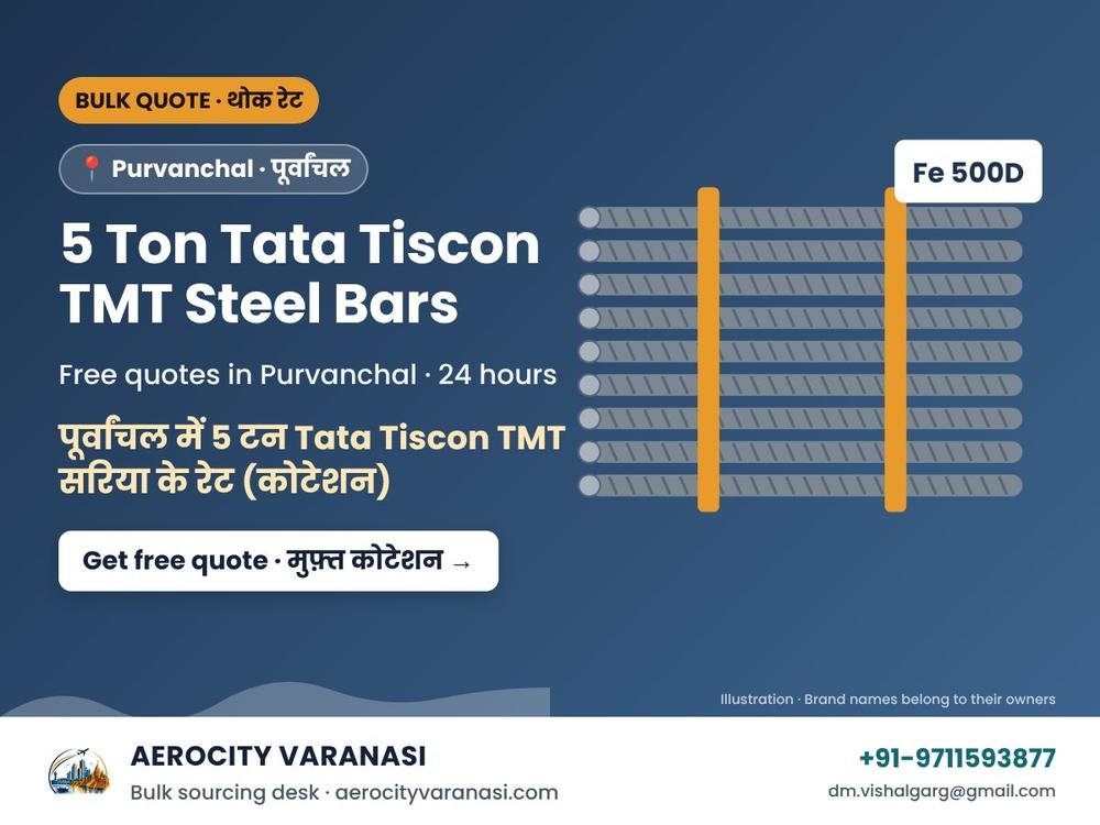 5 Ton Tata Tiscon TMT Steel Bars Quotes in Purvanchal