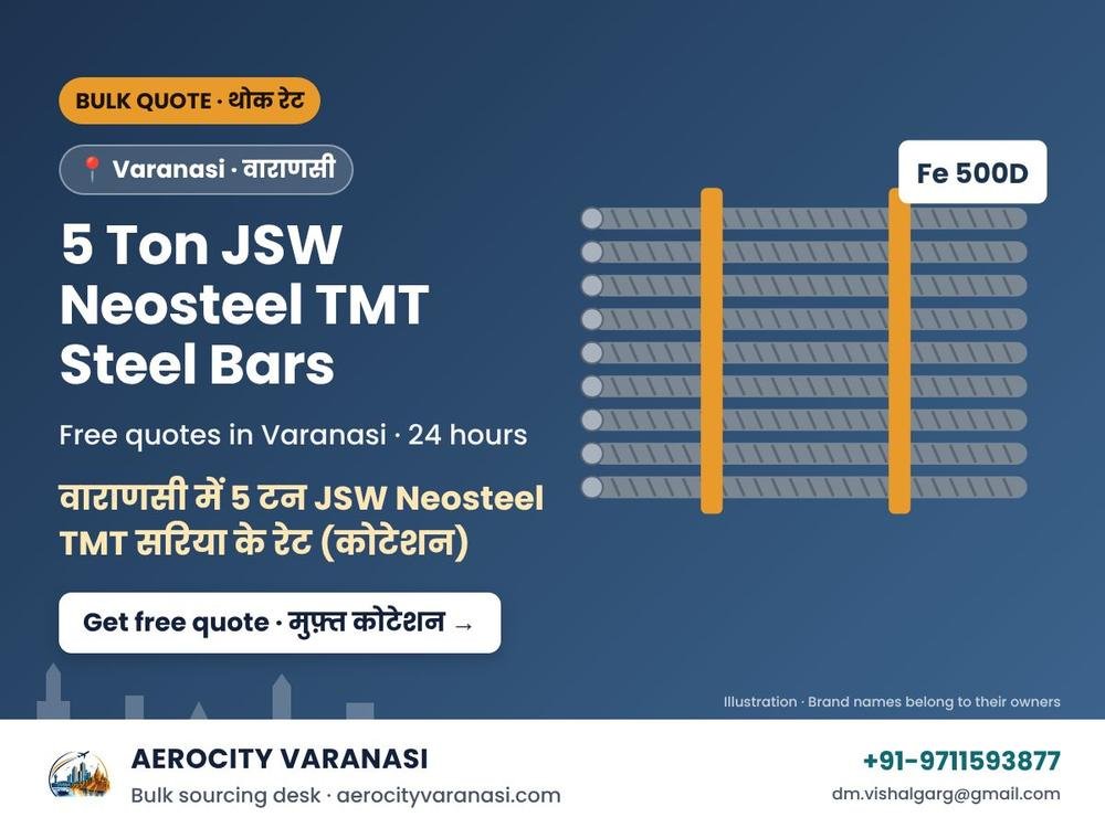5 Ton JSW Neosteel TMT Steel Bars Quotes in Varanasi