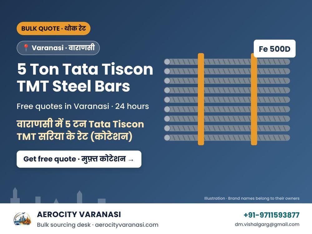 5 Ton Tata Tiscon TMT Steel Bars Quotes in Varanasi
